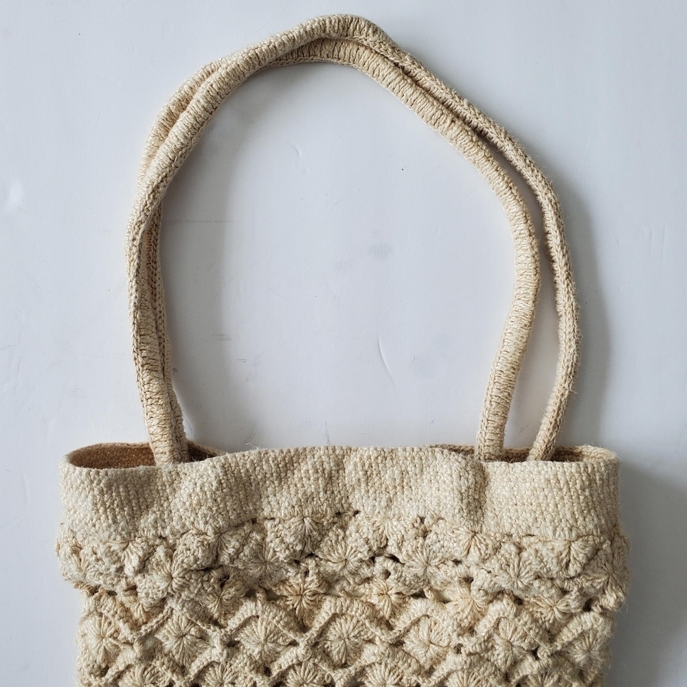 Vintage Bohemian Crochet Knit Tote Bag - Picture 2 of 8